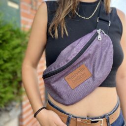 Sac banane Nouvelle Boucle, éthique et made in France violette pour droitier et gaucher 4